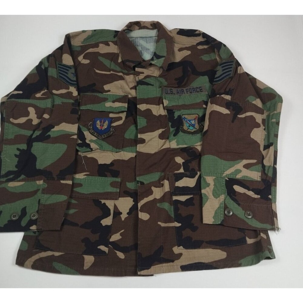US Air Force Mens L Woodland Camo USAFE 612th Air Operations BDU Field Shirt